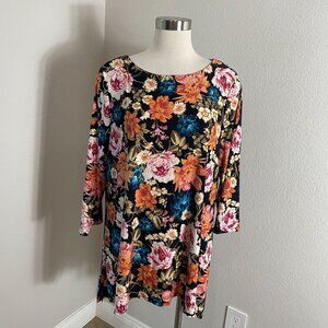JM Collection Womens Plus XXL Floral Tunic Top 3/4 Sleeve Multicolor Stretch